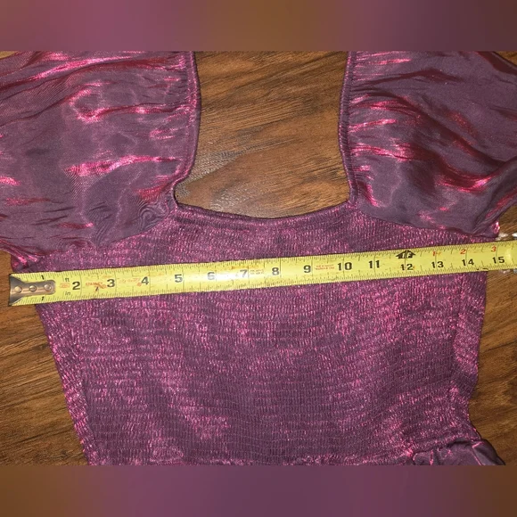 Entro Medium Long Sleeve Metallic Chromatic Purple Ruffle Tiered Romper - Picture 5 of 9